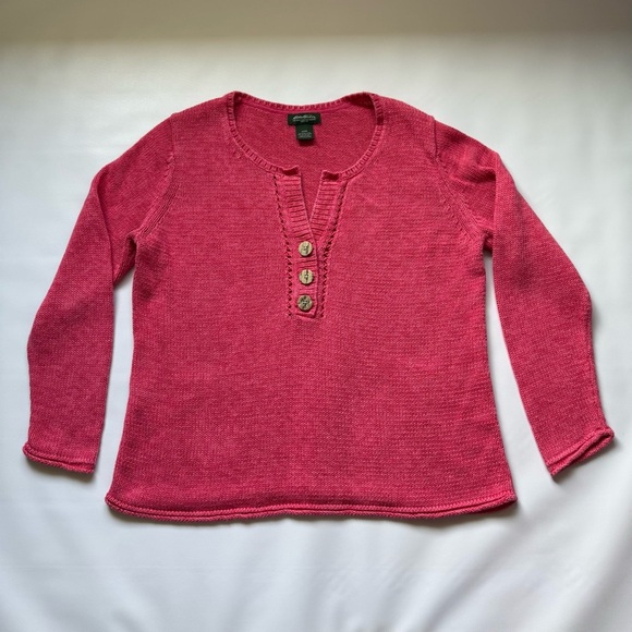 Eddie Bauer Pink Orange color Sweater button details Ramie Cotton blend size XL - Picture 1 of 8